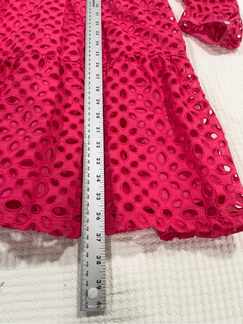 J. Crew Eyelet Long Sleeve Midi Dress in Bright Pink Pockets Barbiecore coquette - Picture 5 of 11